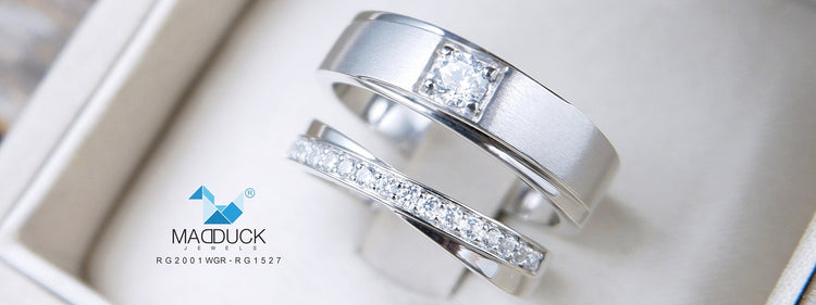 Matching sterling silver couple rings with CZ cubic zirconia by Madduckjewels, แหวนคู่รักเงินแท้ CZ จาก Madduck