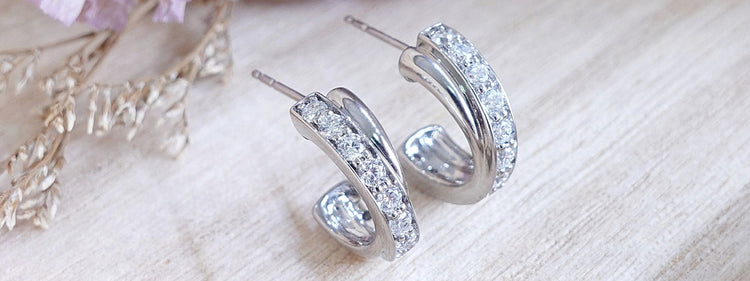 Sterling silver CZ cubic zirconia earrings in stylish designs by Madduckjewels, ต่างหูเงินแท้ CZ จาก Madduck