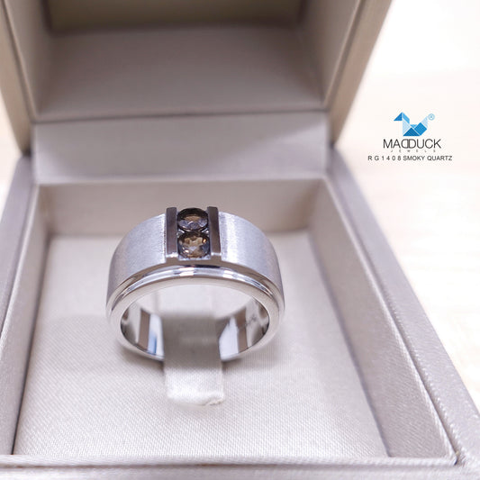 Madduckjewels | Natural Smoky Quartz Ring | Wide Band Matte | 925 Sterling Silver Rhodium-plated | RG1408wgr-sm