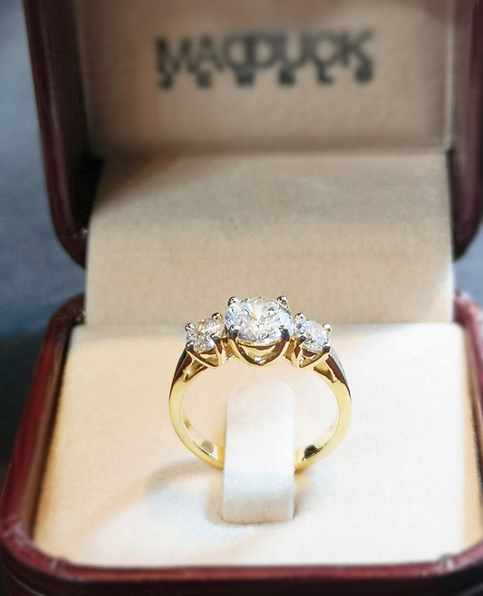 MadDuckJewels 18K Yellow Gold (75%) Engagement & Wedding Ring – CZ / Moissanite / Lab-Grown Diamond – Nickel-Free – RG1415-Y18