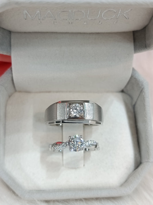 Cubiz Zirconia Sterling Silver 925 couple Rings with Rhodium plated / RG1826WGR-RG1606