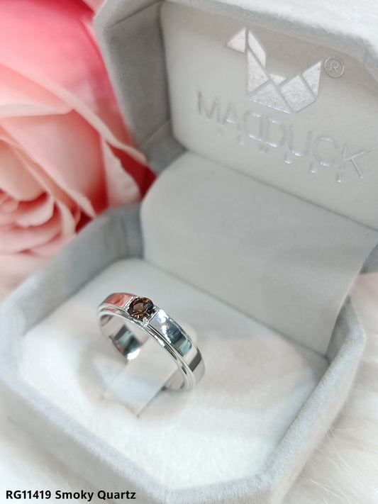 Madduckjewels | Natural Smoky Quartz Ring | Double Track Band | 925 Sterling Silver Rhodium-plated | RG1419sm
