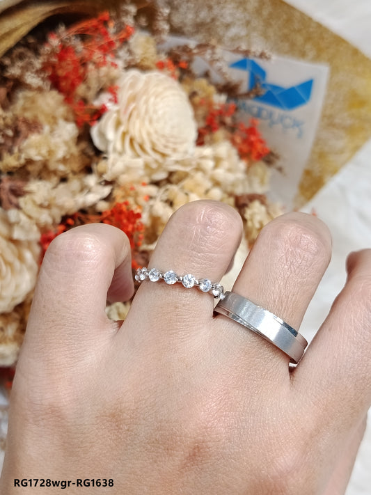 Moissanite Couple Ring Set โ MadDuckJewels Sterling Silver 925 โ His & Hers Engagement & Wedding Rings โ Rhodium Plated, Nickel-Free โ RG1728WGR-RG1638