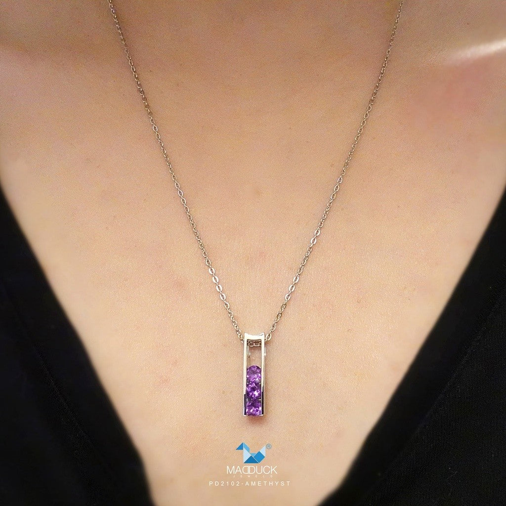 Natural round Amethyst silver pendant and necklace for women