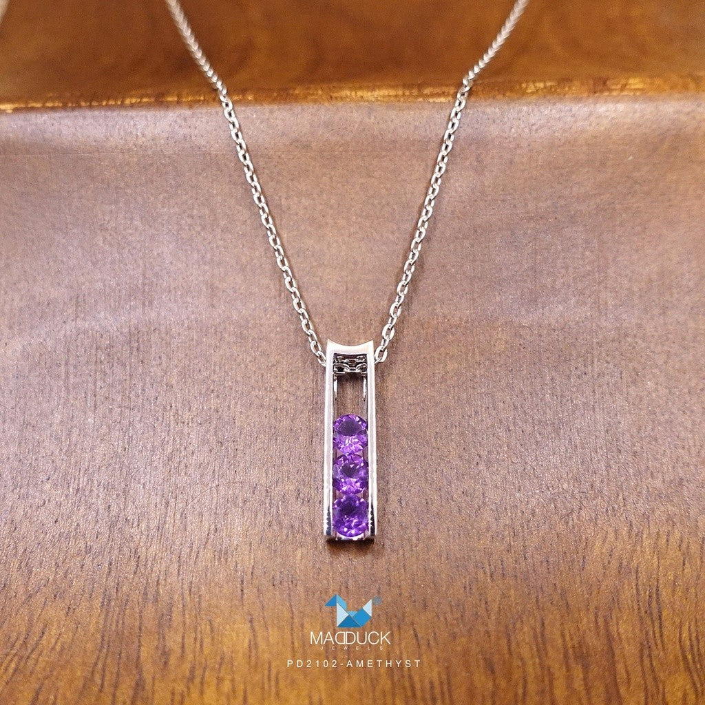Natural round Amethyst silver pendant and necklace for women