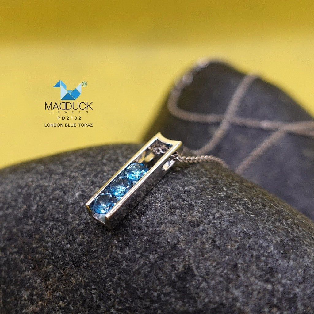 Natural round London Blue Topaz silver pendant and necklace for women