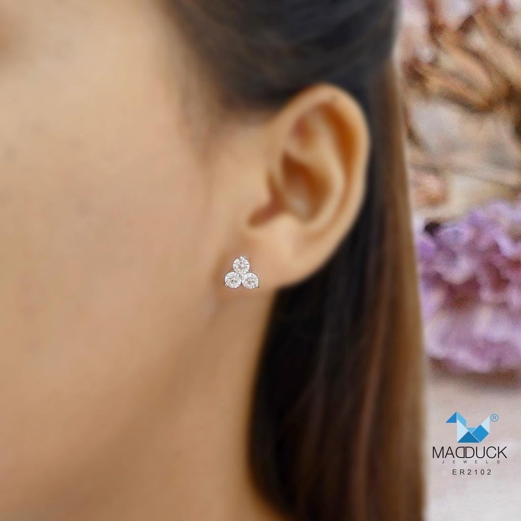 Minimalist CZ Stud Earrings in 925 Silver – Triangle Design