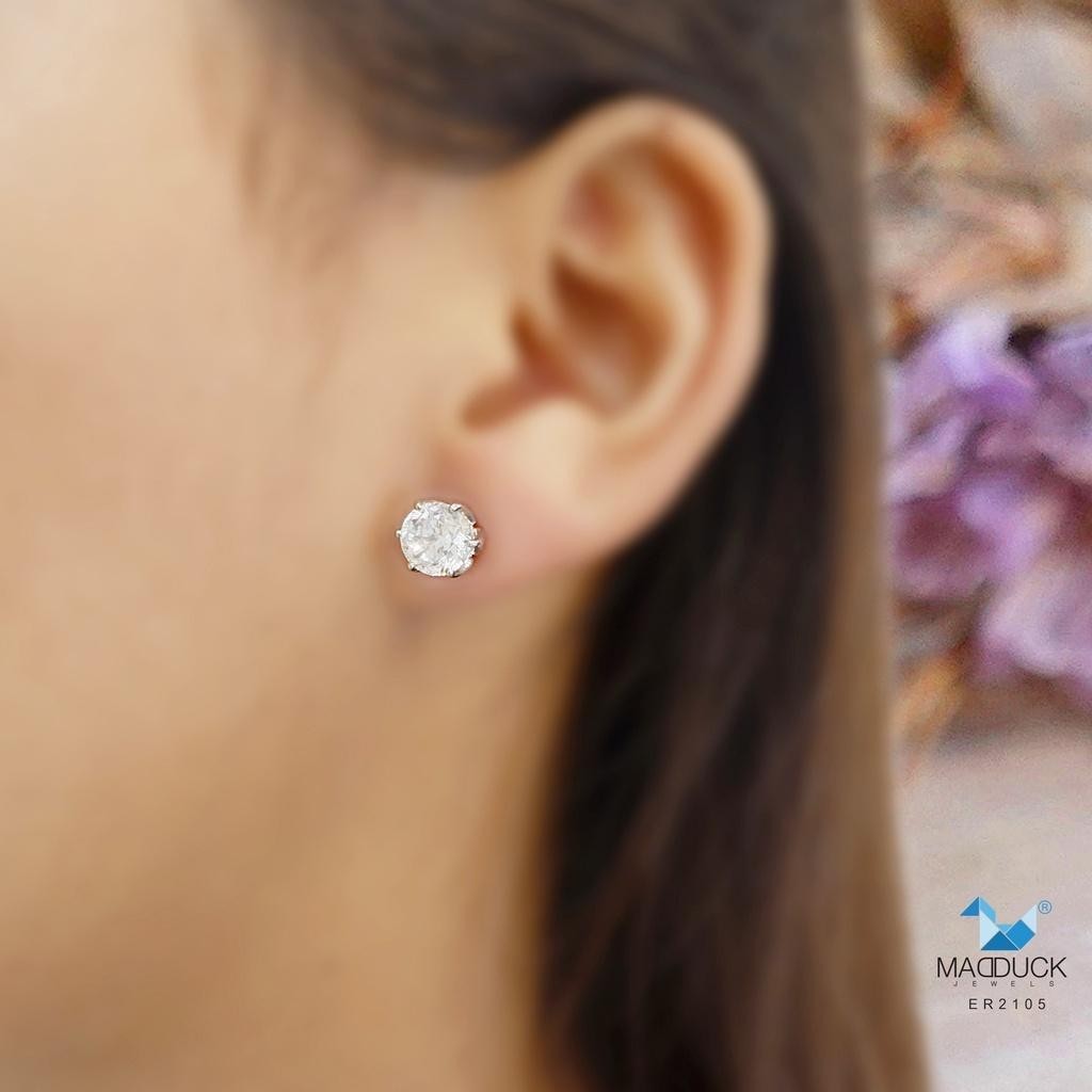 Minimalist CZ Stud Earrings in 925 Silver – Round Solitaire Design