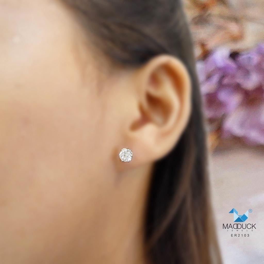 Minimalist CZ Stud Earrings in 925 Silver – Round Solitaire Design