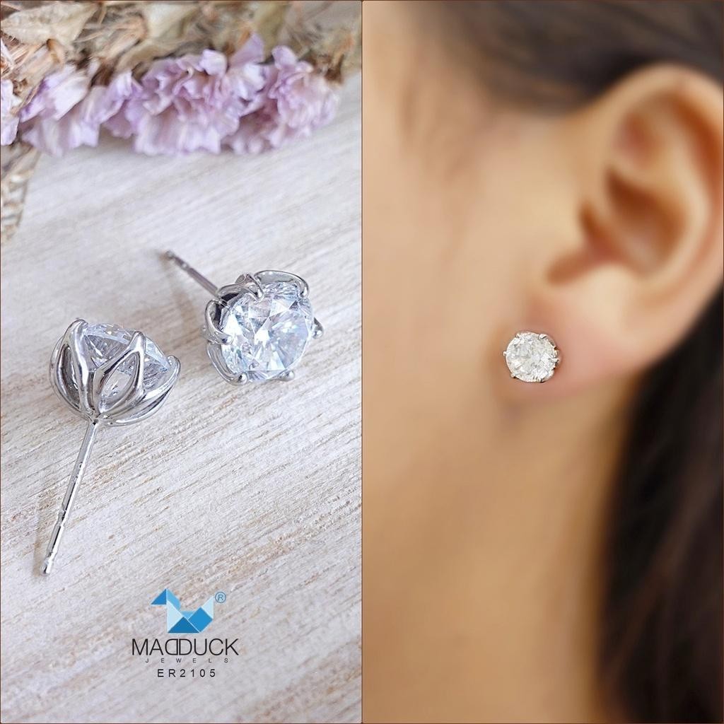 Minimalist CZ Stud Earrings in 925 Silver – Round Solitaire Design