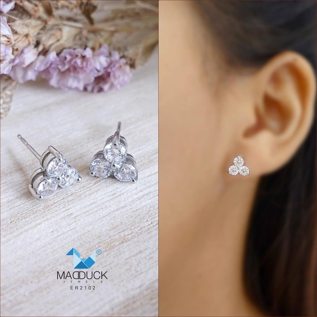 Minimalist CZ Stud Earrings in 925 Silver – Triangle Design