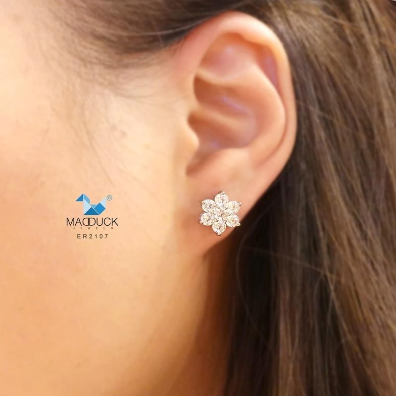 Floral-Inspired Cluster CZ Earrings in 925 Silver – Stud Style