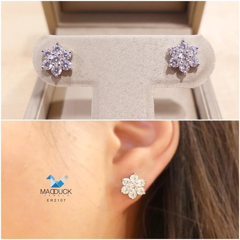 Floral-Inspired Cluster CZ Earrings in 925 Silver – Stud Style