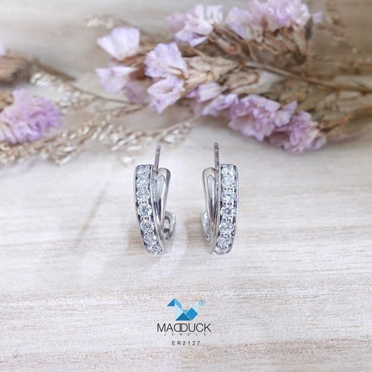 Luxury 925 Silver Drop Earrings with CZ – line-curve-Shaped Design