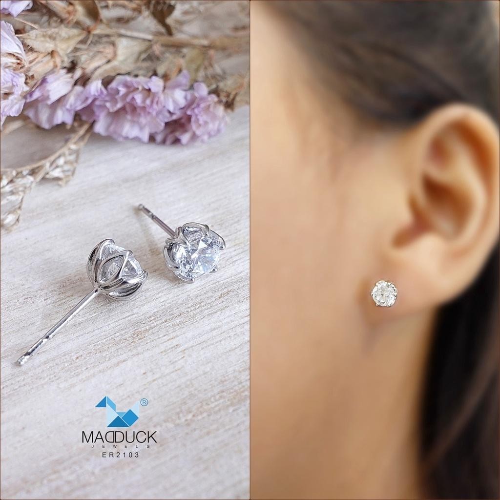 Minimalist CZ Stud Earrings in 925 Silver – Round Solitaire Design