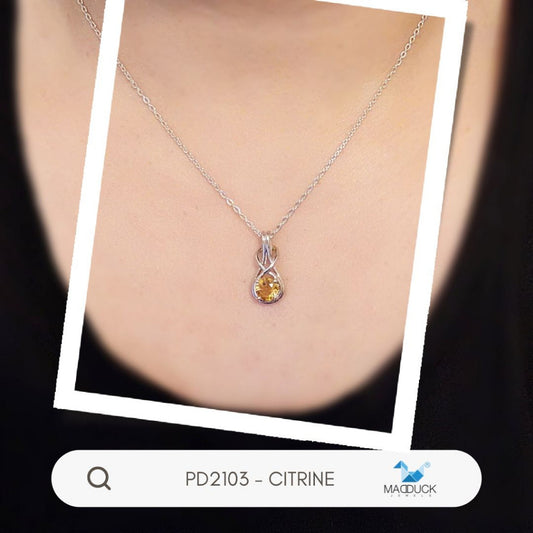 Natural round Citrine silver pendant and necklace for women