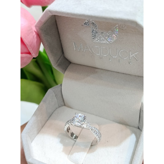 MadDuckJewels Sterling Silver 925 Engagement & Wedding Ring – CZ / Moissanite / Lab-Grown Diamond – Rhodium Plated, Nickel-Free – RG2205