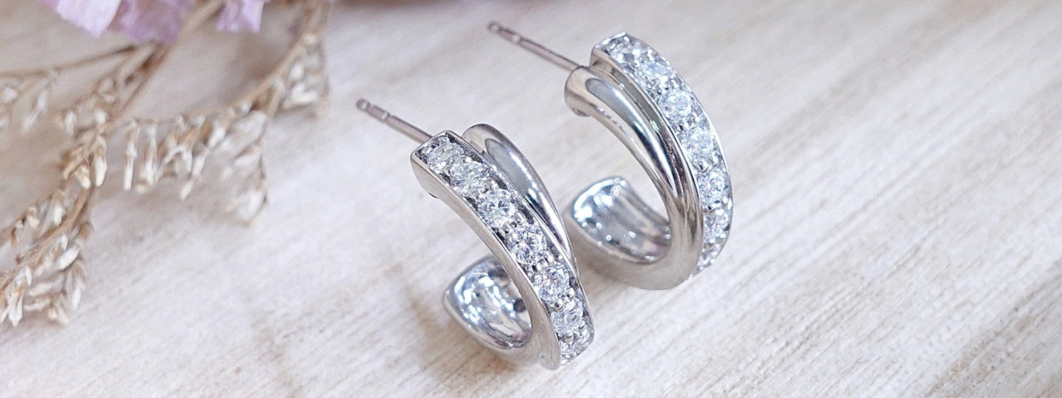 Sterling silver CZ cubic zirconia earrings in stylish designs by Madduckjewels, ต่างหูเงินแท้ CZ จาก Madduck