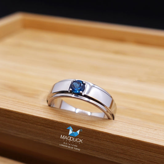 Madduckjewels | Natural London Blue Topaz Ring | Double Track Band | 925 Sterling Silver Rhodium-plated | RG1419-LB