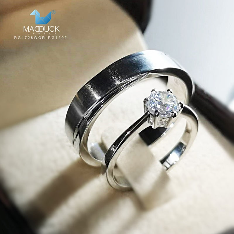 Cubiz Zirconia Sterling Silver 925 couple Rings with Rhodium plated / RG1728WGR-RG1505