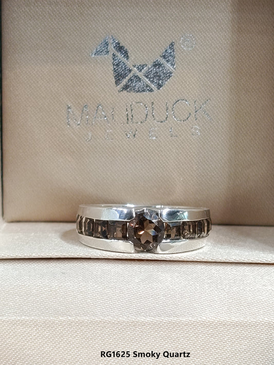 Madduckjewels Natural Smoky Quartz Sterling Silver Ring, Rhodium Plated — RG1625sm