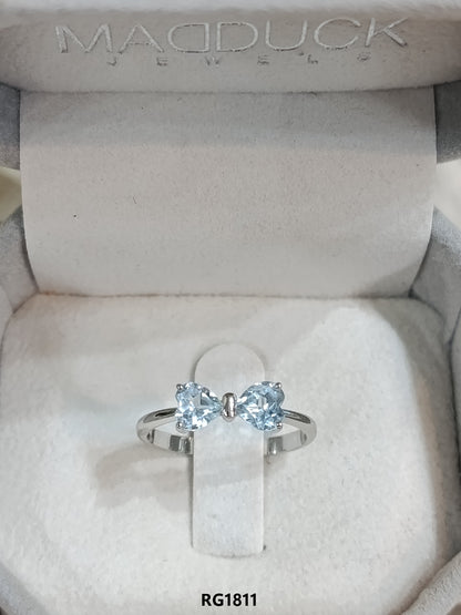 Madduckjewels | Natural Sky Blue Topaz Ring | Double Heart Bow | 925 Sterling Silver Rhodium-plated | RG1811-bt