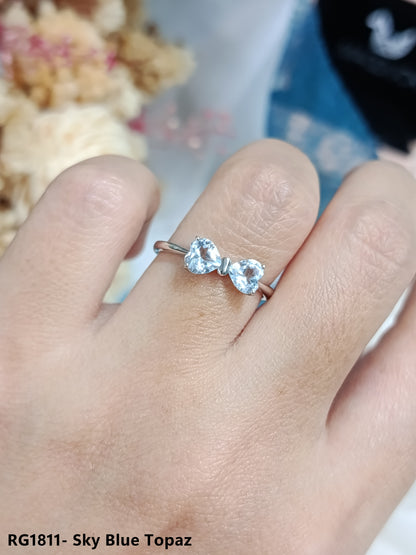 Madduckjewels | Natural Sky Blue Topaz Ring | Double Heart Bow | 925 Sterling Silver Rhodium-plated | RG1811-bt