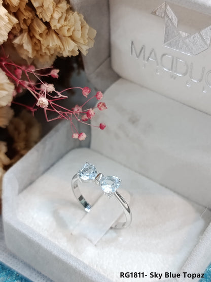 Madduckjewels | Natural Sky Blue Topaz Ring | Double Heart Bow | 925 Sterling Silver Rhodium-plated | RG1811-bt
