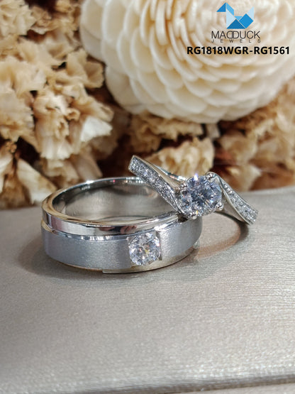 Cubiz Zirconia Sterling Silver 925 couple Rings with Rhodium plated / RG1818WGR-RG1561