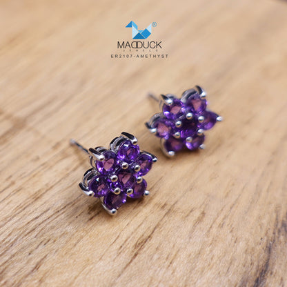 Madduckjewels | Natural Amethyst Earrings | Pikul Flower Design | 925 Sterling Silver Rhodium-plated | ER2107am