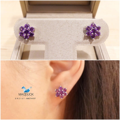 Madduckjewels | Natural Amethyst Earrings | Pikul Flower Design | 925 Sterling Silver Rhodium-plated | ER2107am