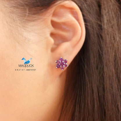 Madduckjewels | Natural Amethyst Earrings | Pikul Flower Design | 925 Sterling Silver Rhodium-plated | ER2107am