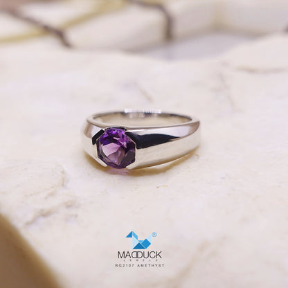 Madduckjewels | Natural Amethyst Ring | Wide Band Tension Set | 925 Sterling Silver Rhodium-plated | RG2107am