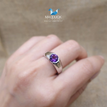 Madduckjewels | Natural Amethyst Ring | Wide Band Tension Set | 925 Sterling Silver Rhodium-plated | RG2107am