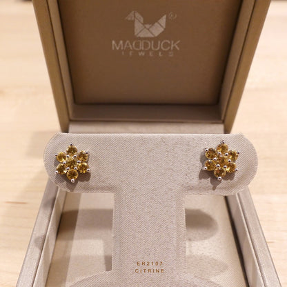 Madduckjewels | Natural Citrine Earrings | Pikul Flower Design | 925 Sterling Silver Rhodium-plated | ER2107ct