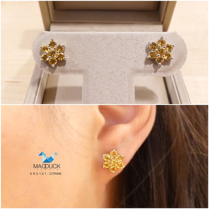 Madduckjewels | Natural Citrine Earrings | Pikul Flower Design | 925 Sterling Silver Rhodium-plated | ER2107ct