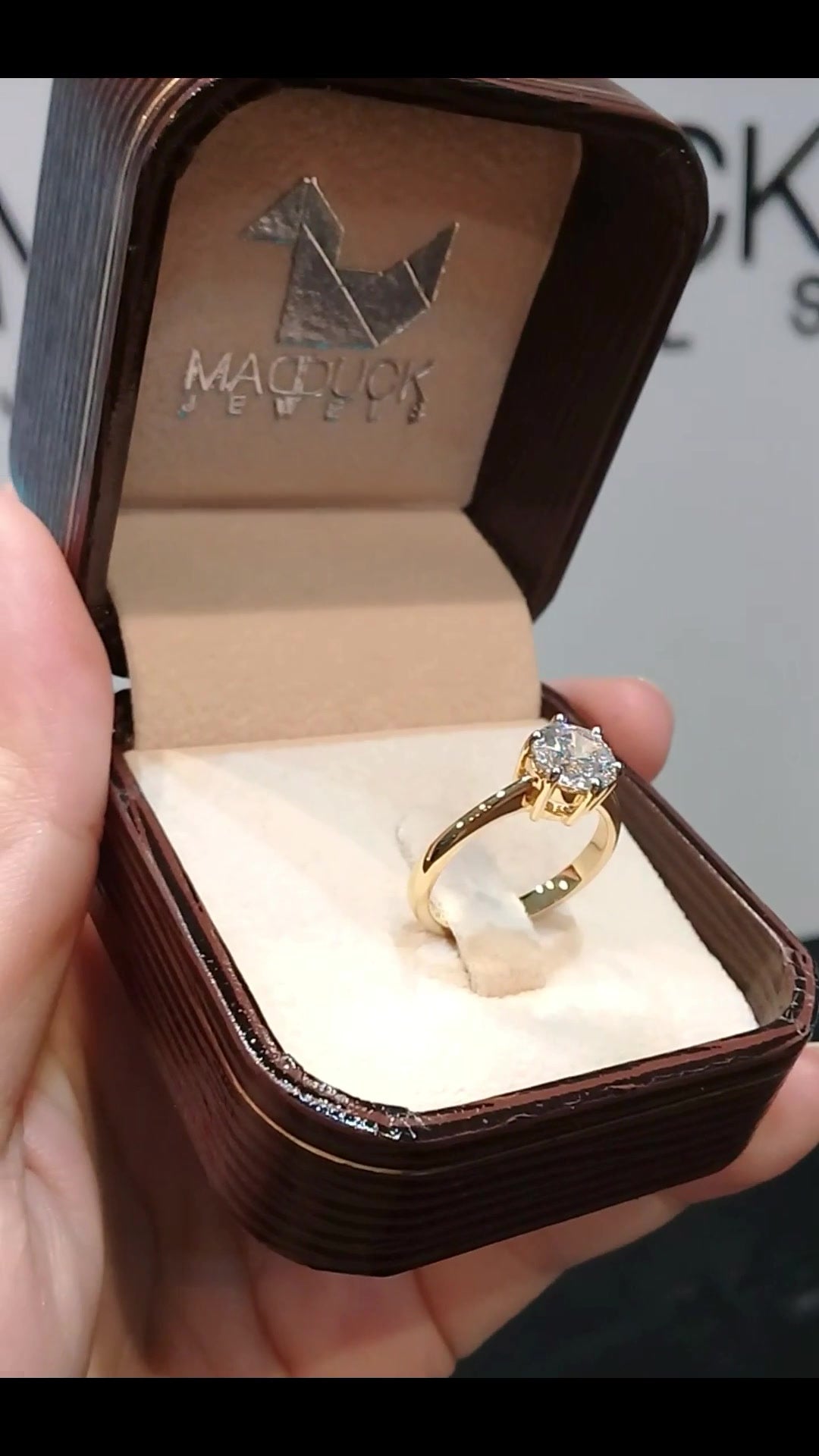 MadDuckJewels 18K Yellow Gold (75%) Engagement & Wedding Ring – CZ / Moissanite / Lab-Grown Diamond – Nickel-Free – RG1416-Y18