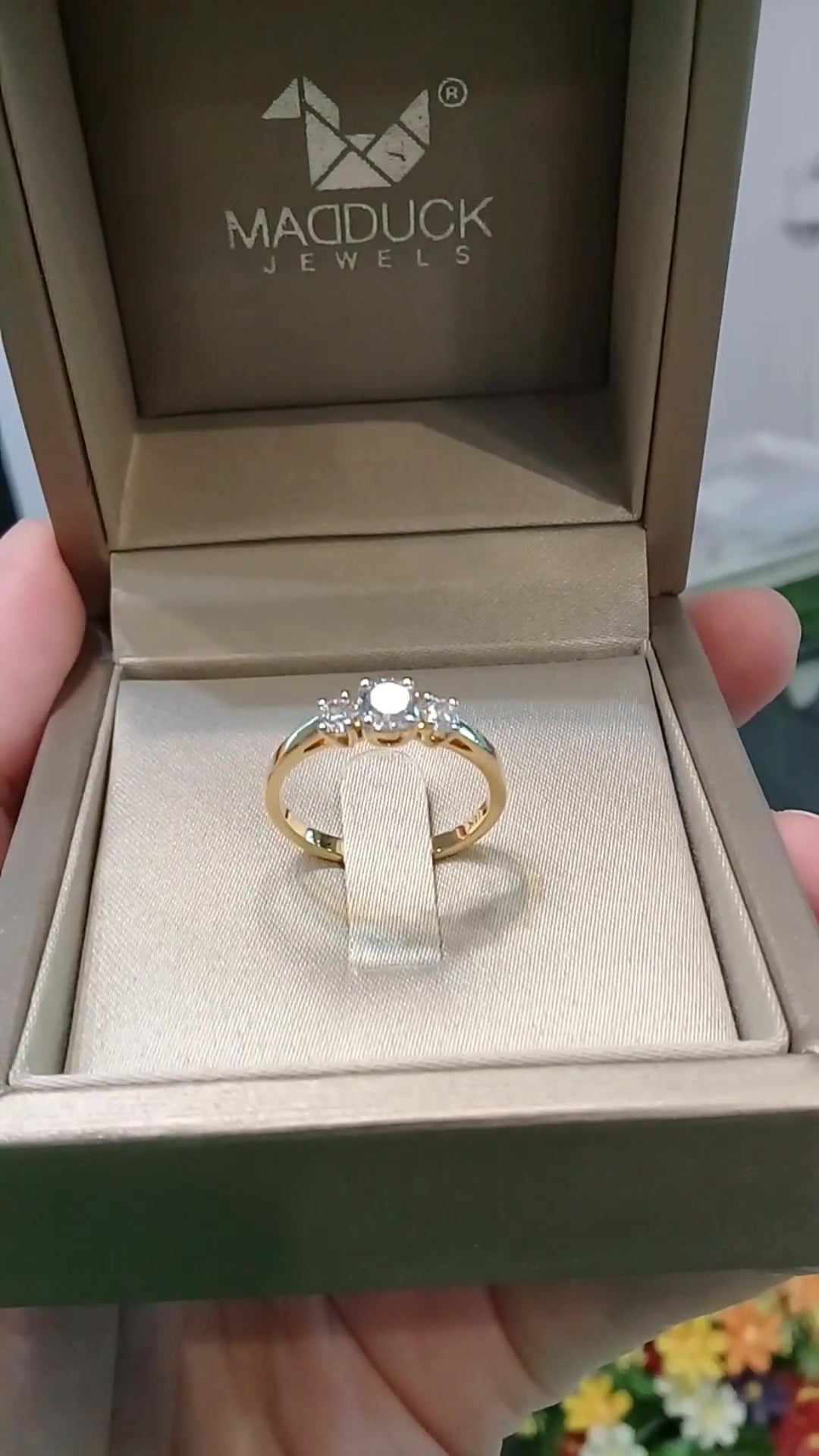 MadDuckJewels 18K Yellow Gold (75%) Engagement & Wedding Ring – CZ / Moissanite / Lab-Grown Diamond – Nickel-Free – RG1504-Y18