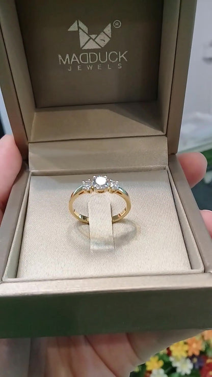 MadDuckJewels 18K Yellow Gold (75%) Engagement & Wedding Ring – CZ / Moissanite / Lab-Grown Diamond – Nickel-Free – RG1504-Y18