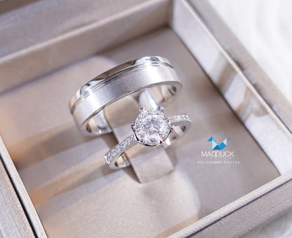 Cubiz Zirconia Sterling Silver 925 couple Rings with Rhodium plated / RG1469WGR-RG1705