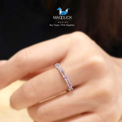 Madduckjewels | Natural Sky Blue Topaz & Pink Sapphire Ring | 925 Sterling Silver Rhodium-plated | RG2103-bt-ps