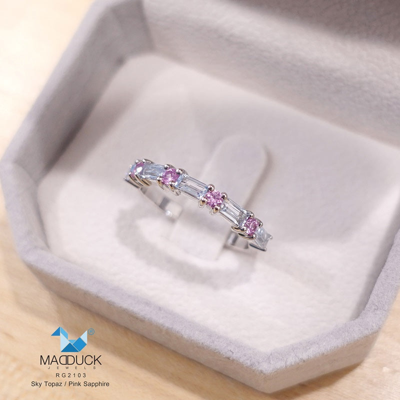 Madduckjewels | Natural Sky Blue Topaz & Pink Sapphire Ring | 925 Sterling Silver Rhodium-plated | RG2103-bt-ps