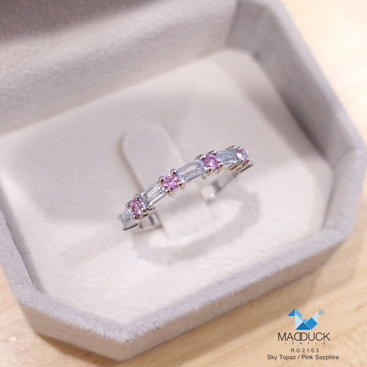 Madduckjewels | Natural Sky Blue Topaz & Pink Sapphire Ring | 925 Sterling Silver Rhodium-plated | RG2103-bt-ps