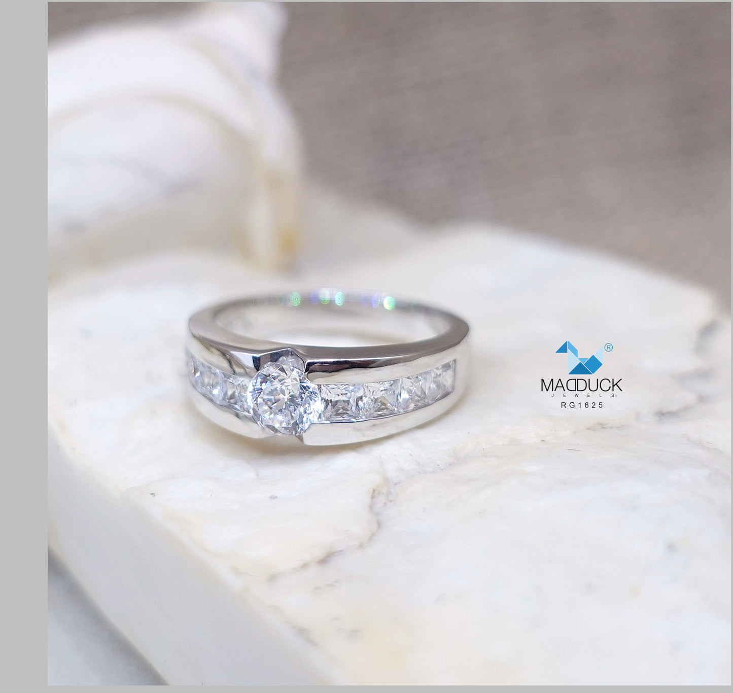 MadDuckJewels Sterling Silver 925 Engagement & Wedding Ring – CZ / Moissanite / Lab-Grown Diamond – Rhodium Plated, Nickel-Free – RG1625