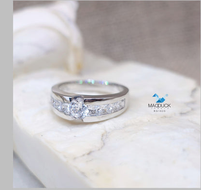 MadDuckJewels Sterling Silver 925 Engagement & Wedding Ring – CZ / Moissanite / Lab-Grown Diamond – Rhodium Plated, Nickel-Free – RG1625