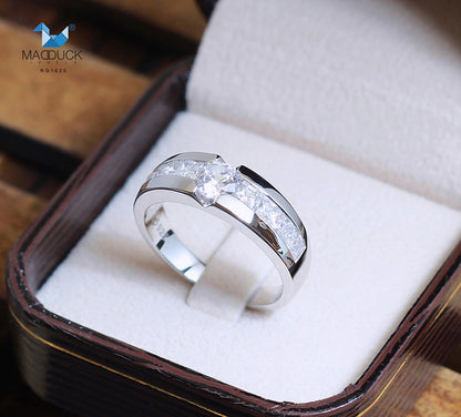MadDuckJewels Sterling Silver 925 Engagement & Wedding Ring – CZ / Moissanite / Lab-Grown Diamond – Rhodium Plated, Nickel-Free – RG1625