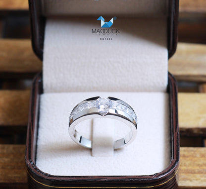 MadDuckJewels Sterling Silver 925 Engagement & Wedding Ring – CZ / Moissanite / Lab-Grown Diamond – Rhodium Plated, Nickel-Free – RG1625