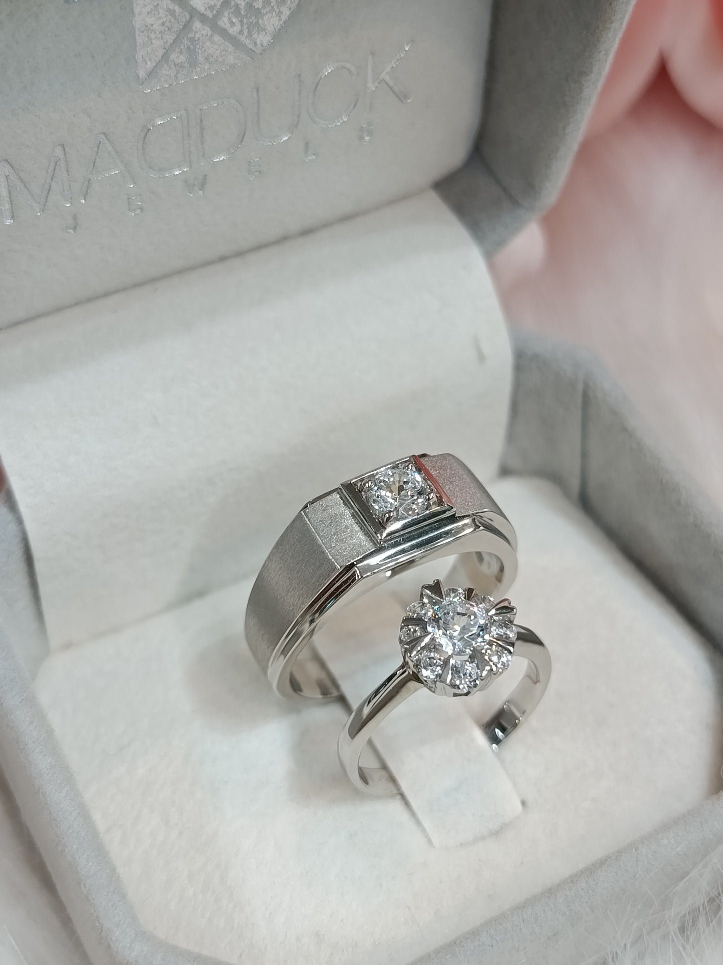 Cubiz Zirconia Sterling Silver 925 couple Rings with Rhodium plated / RG1826WGR-RG1703