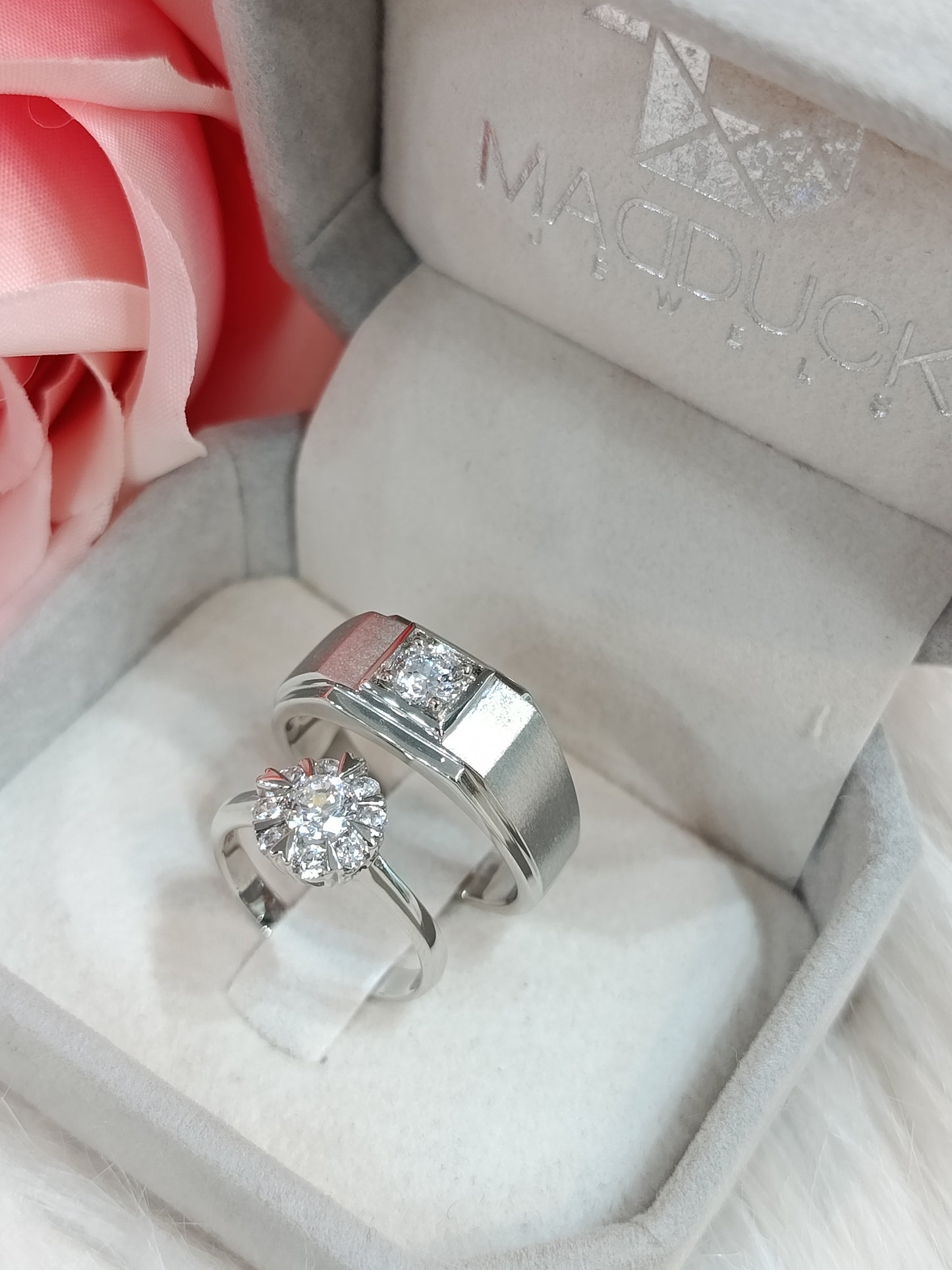 Cubiz Zirconia Sterling Silver 925 couple Rings with Rhodium plated / RG1826WGR-RG1703