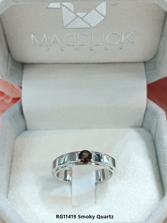 Madduckjewels | Natural Smoky Quartz Ring | Double Track Band | 925 Sterling Silver Rhodium-plated | RG1419sm